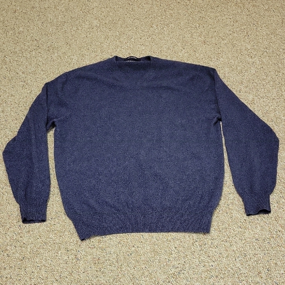 Davis & Squire Navy V Neck Grandpa Cashmere Sweater. Men's Large old money